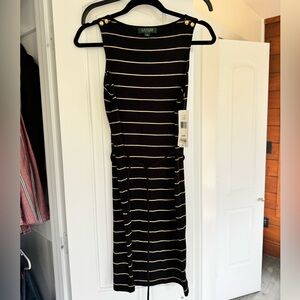 Ralph Lauren Black and Cream Striped Midi Dress